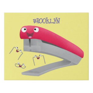 Cute red happy stapler cartoon illustration  faux canvas print