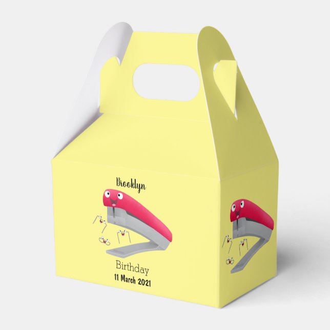 Cute red happy stapler cartoon illustration favor boxes (Front Side)