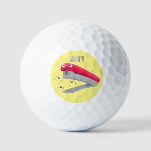 Cute red happy stapler cartoon illustration  golf balls