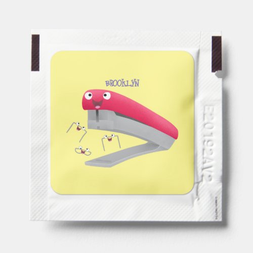 Cute red happy stapler cartoon illustration  hand sanitizer packet