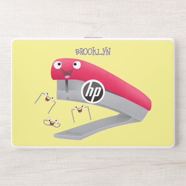 Cute red happy stapler cartoon illustration HP laptop skin (Front)