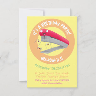 Cute red happy stapler cartoon illustration  invitation