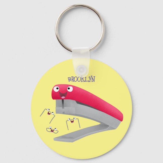 Cute red happy stapler cartoon illustration  keychain (Front)