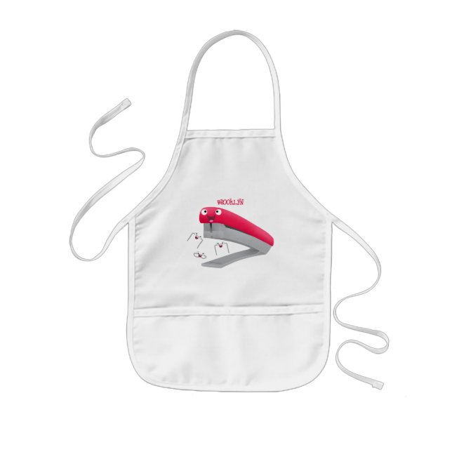 Cute red happy stapler cartoon illustration  kids' apron (Front)