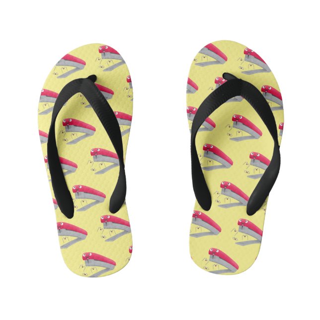 Cute red happy stapler cartoon illustration kid's flip flops (Footbed)