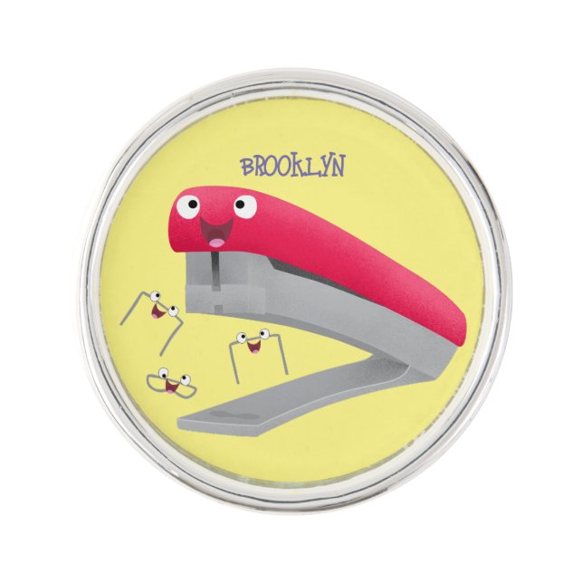 Cute red happy stapler cartoon illustration lapel pin (Front)