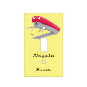 Cute red happy stapler cartoon illustration light switch cover