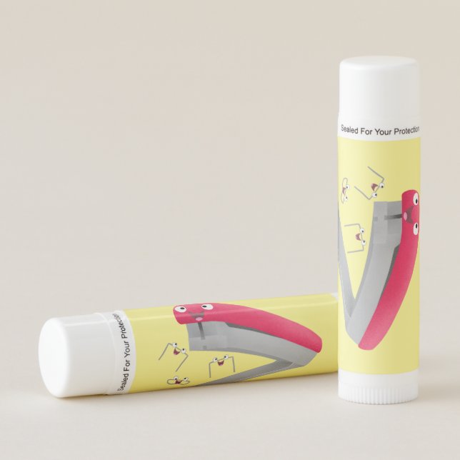 Cute red happy stapler cartoon illustration  lip balm (Front)