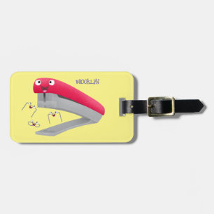 Cute red happy stapler cartoon illustration luggage tag