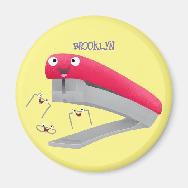 Cute red happy stapler cartoon illustration  magnet (Front)