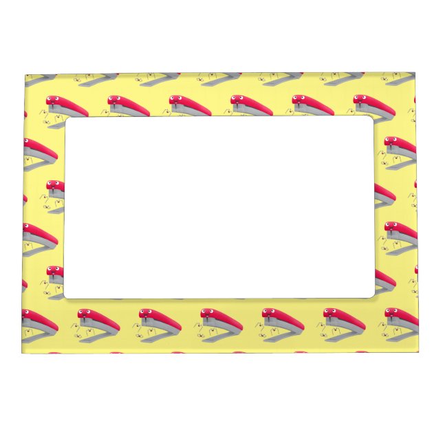 Cute red happy stapler cartoon illustration magnetic frame (Front)