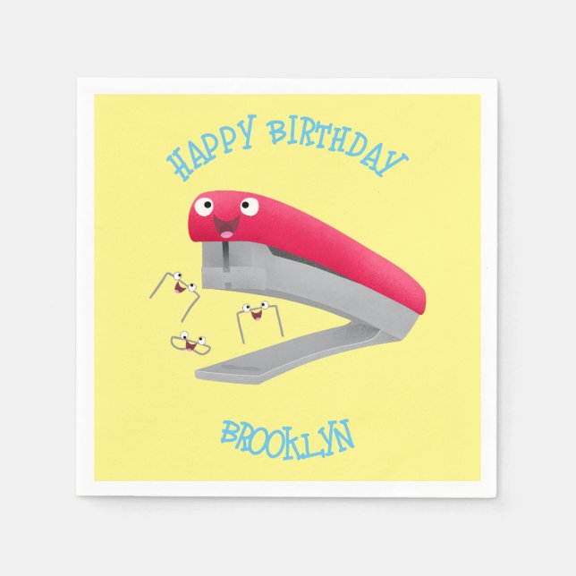 Cute red happy stapler cartoon illustration  napkins (Front)