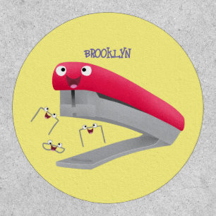 Cute red happy stapler cartoon illustration patch