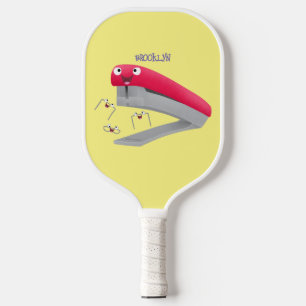 Cute red happy stapler cartoon illustration pickleball paddle
