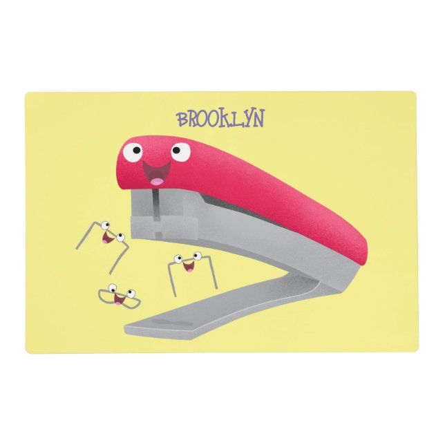 Cute red happy stapler cartoon illustration  placemat (Front)