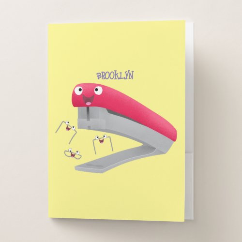 Cute red happy stapler cartoon illustration  pocket folder