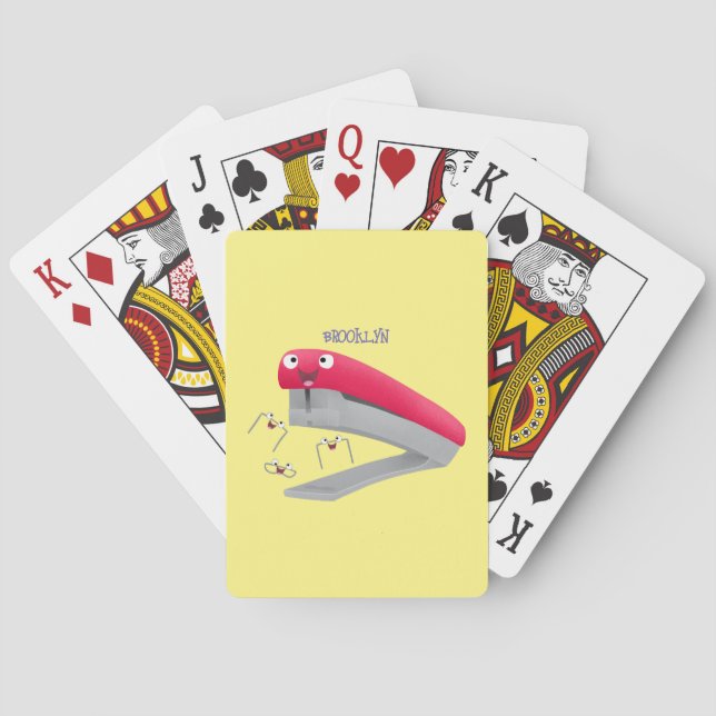 Cute red happy stapler cartoon illustration poker cards (Back)