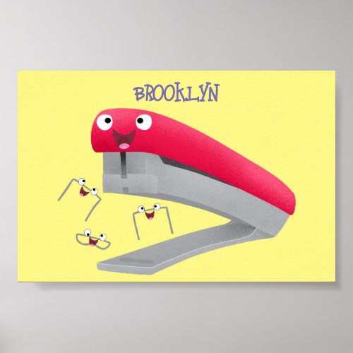Cute red happy stapler cartoon illustration  poster