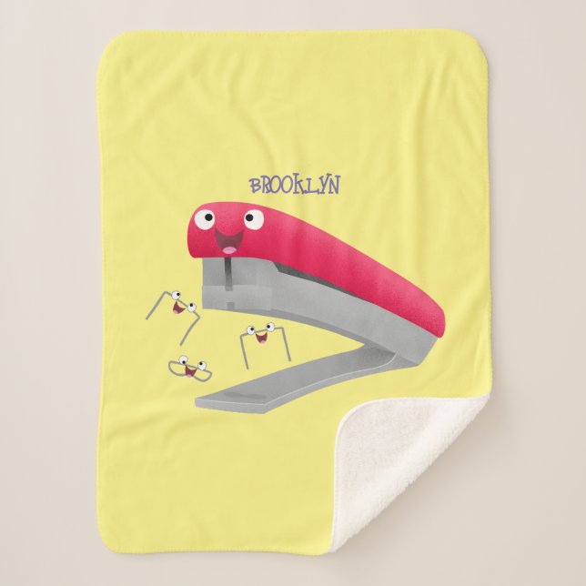 Cute red happy stapler cartoon illustration  sherpa blanket (Front)