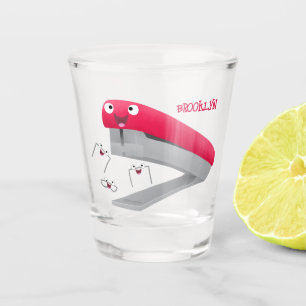 Cute red happy stapler cartoon illustration shot glass