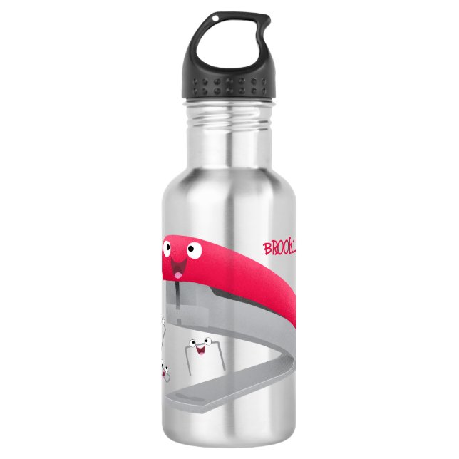 Cute red happy stapler cartoon illustration   stainless steel water bottle (Front)