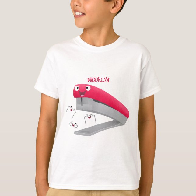 Cute red happy stapler cartoon illustration T-Shirt (Front)