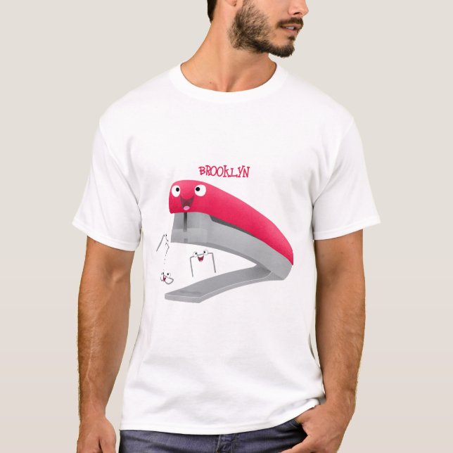 Cute red happy stapler cartoon illustration T-Shirt (Front)