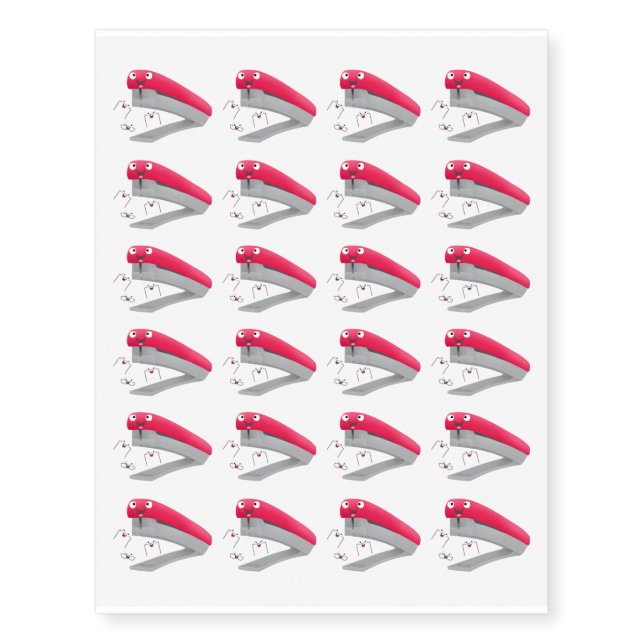 Cute red happy stapler cartoon illustration  temporary tattoos (Front)