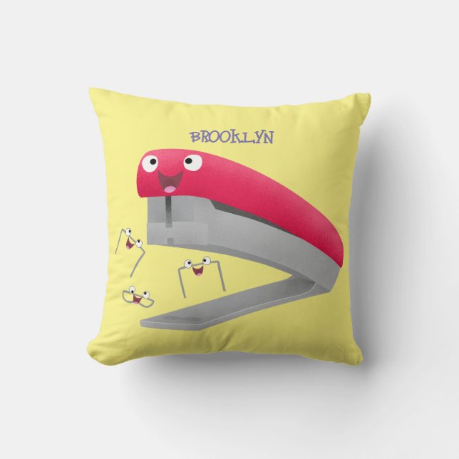 Cute red happy stapler cartoon illustration  throw pillow (Front)