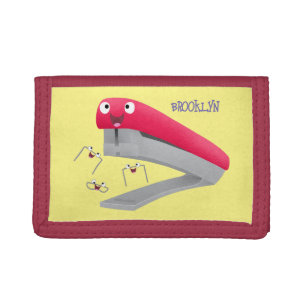 Cute red happy stapler cartoon illustration tri-fold wallet