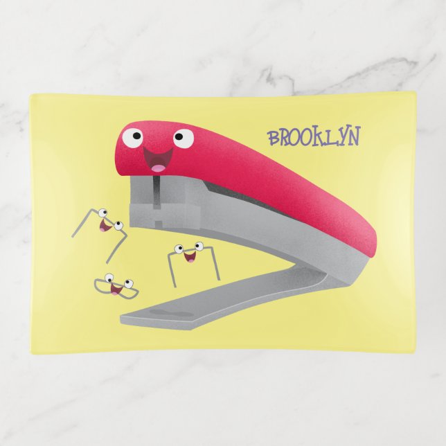 Cute red happy stapler cartoon illustration  trinket tray (Front)