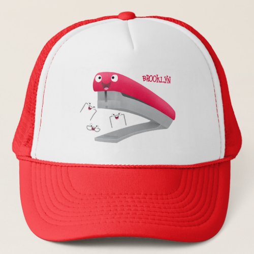 Cute red happy stapler cartoon illustration  trucker hat