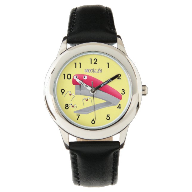 Cute red happy stapler cartoon illustration  watch (Front)