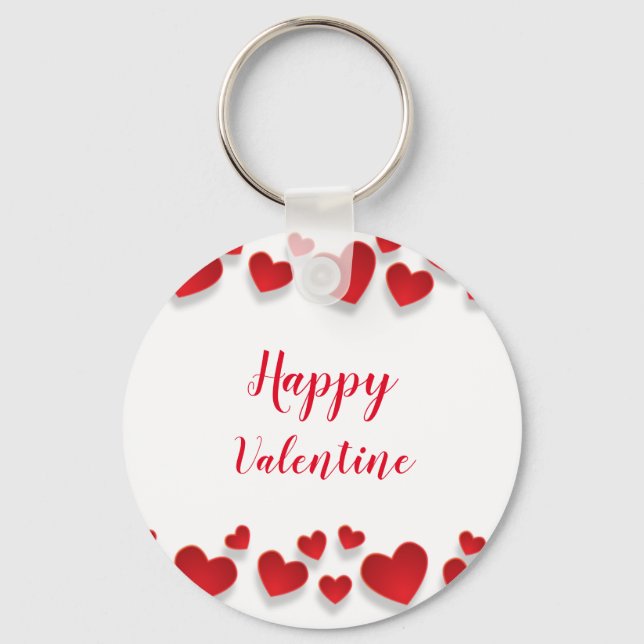 Cute Red Happy Valentine Love Hearts  Keychain (Front)