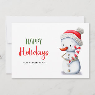Cute Red Hat Snowman Candy Cane Happy Holidays Holiday Card