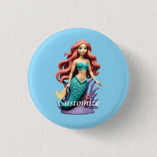 Cute Red-headed Mermaid Thunder_Cove Button (Front)