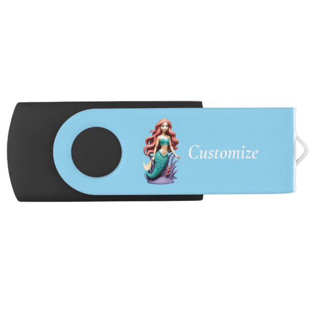 Cute Red-headed Mermaid Thunder_Cove Flash Drive (Front)
