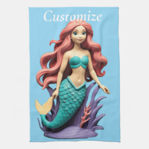 Cute Red-headed Mermaid Thunder_Cove Kitchen Towel