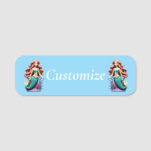 Cute Red-headed Mermaid Thunder_Cove Name Tag
