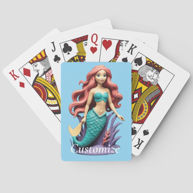 Cute Red-headed Mermaid Thunder_Cove Poker Cards (Back)
