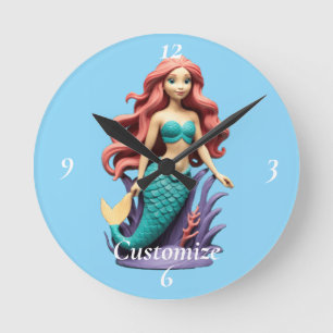 Cute Red-headed Mermaid Thunder_Cove Round Clock
