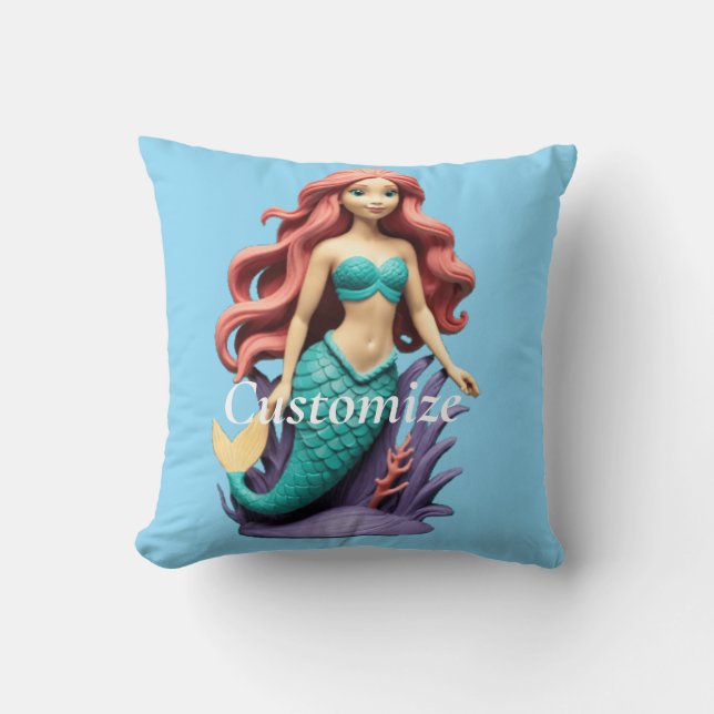 Cute Red-headed Mermaid Thunder_Cove Throw Pillow (Front)