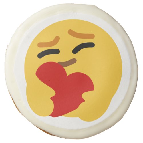 Cute Red Heart And Yellow Love Face Emoji Sugar Cookie