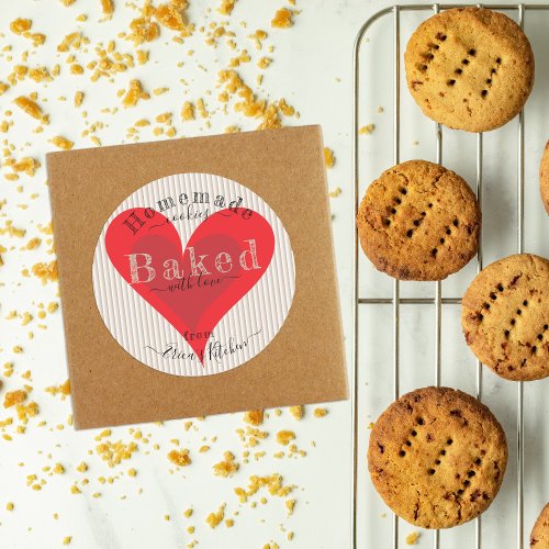 Cute Red Heart Baked With Love From The Kitchen Classic Round Sticker