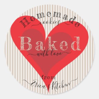 Cute Red Heart Baked With Love From The Kitchen Classic Round Sticker