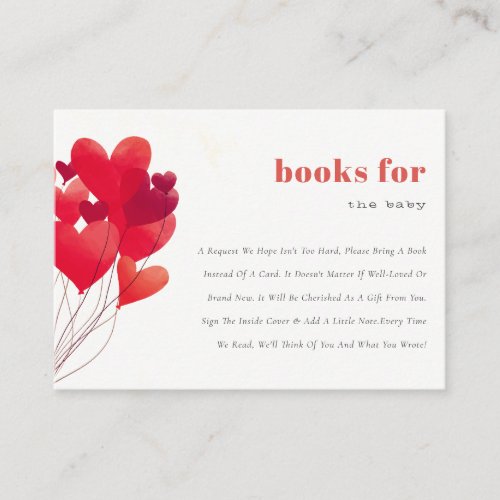 Cute Red Heart Balloons Books For Baby Shower Enclosure Card
