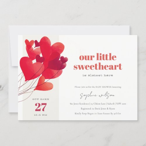 Cute Red Heart Balloons Sweetheart Baby Shower Invitation
