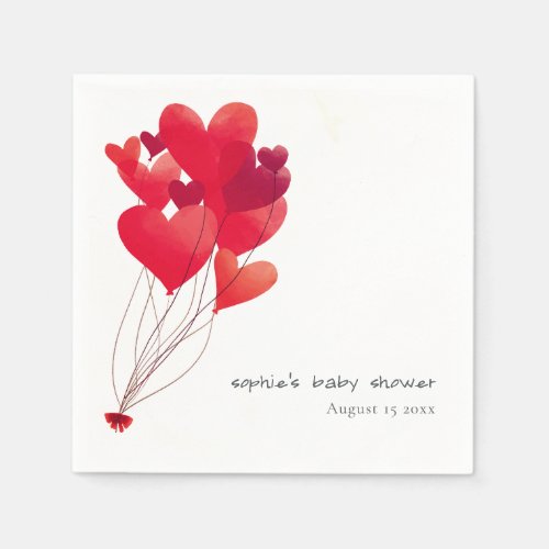 Cute Red Heart Balloons Sweetheart Baby Shower Napkins