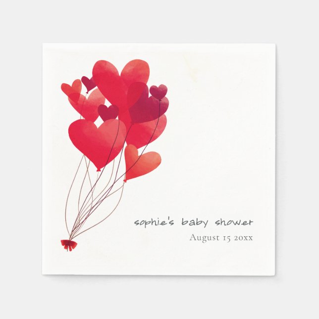 Cute Red Heart Balloons Sweetheart Baby Shower Napkins (Front)