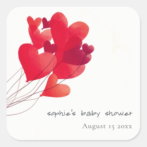 Cute Red Heart Balloons Sweetheart Baby Shower Square Sticker